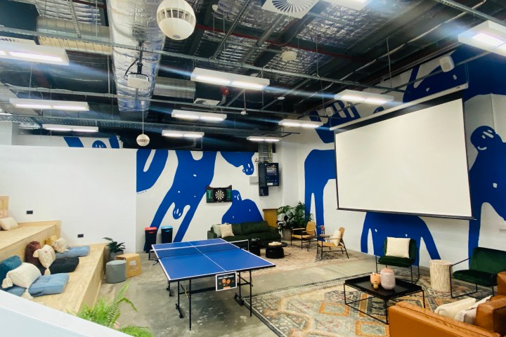 a person in a blue room