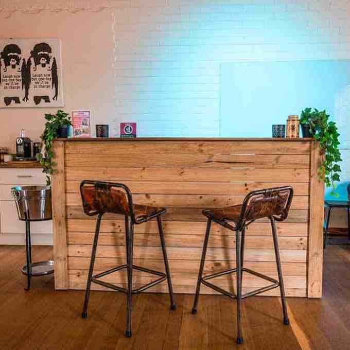 a living room with a wooden floor