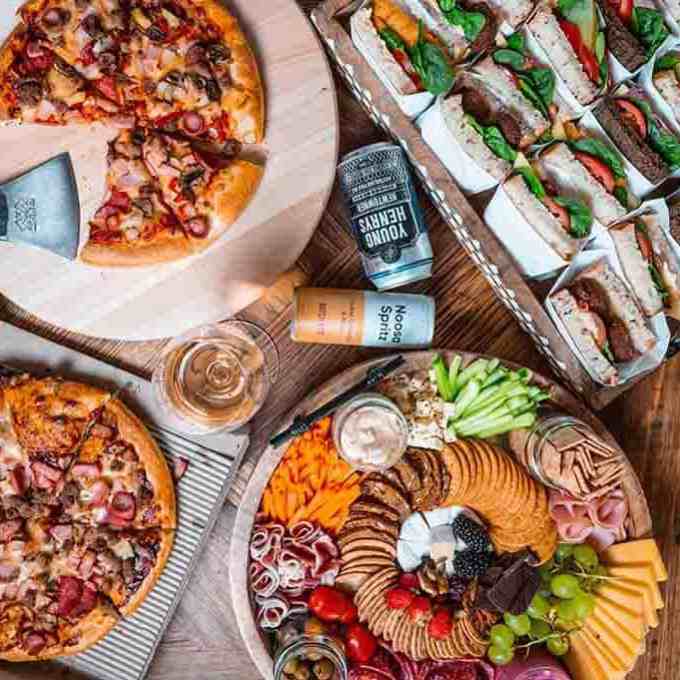 a pizza sitting on top of a table