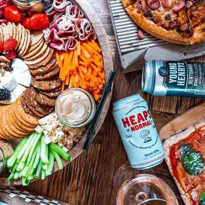 a group of different types of food on a table