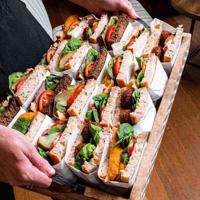 a person cutting food on a table