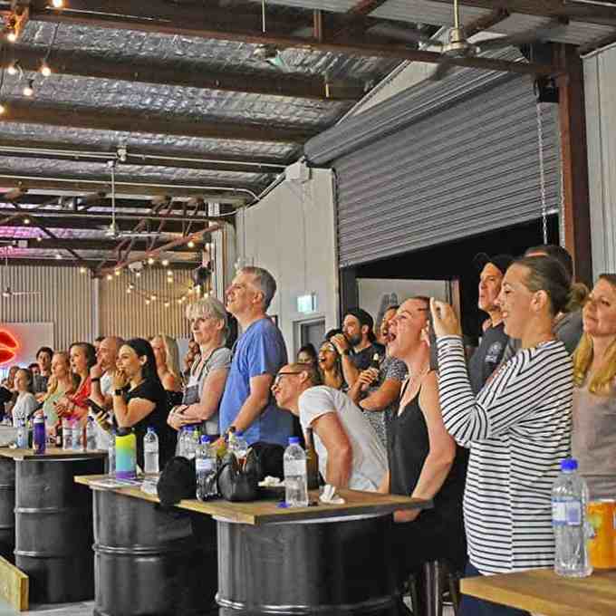 a group of people performing on a counter