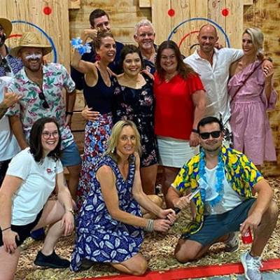 a group of people posing for the camera