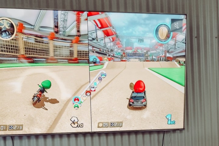 two people playing mario cart