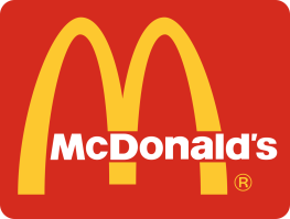McDonald's logo with yellow arches on a red background.