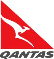 Qantas logo with a white kangaroo on a red triangle.