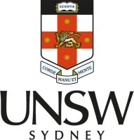UNSW Sydney logo with red cross and lion shield emblem.