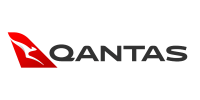 Qantas logo with red kangaroo icon and bold text.