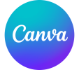 Canva logo with white text on a blue and purple gradient circle.